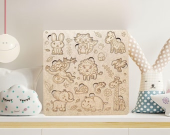 Lasergesneden houten dierenpuzzel: Montessori-leerspel
