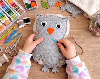Naaiset vilten uil, doe-het-zelf dierenknutselset, Montessori-speelgoed fijne motoriek