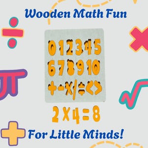 Math Toy for Kids, Math Symbols and Numbers, Wooden Numbers 1-10 Montessori Numbers, Educational Wooden Toy, Back to School