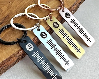 Personalised Spotify Keychain Music Lover Keychain Engraved With Scannable Song or Album Custom Playlist Keyring Romantic Gift, Father’s Day