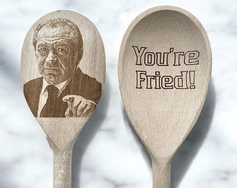 Alan Sugar lasergegraveerde gepersonaliseerde houten lepel & "You're Fried" quote grappig keukengerei cadeau aangepaste kooklepel Vaderdag