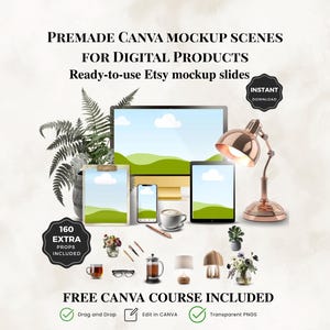 Digital Product Mockup Templates Canva Scenes for Styled Product Displays PDFs Workbooks Guides and Planners Done for You S047