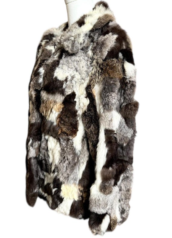 Vintage Patchwork Rabbit Fur Coat Jacket Size M F… - image 6
