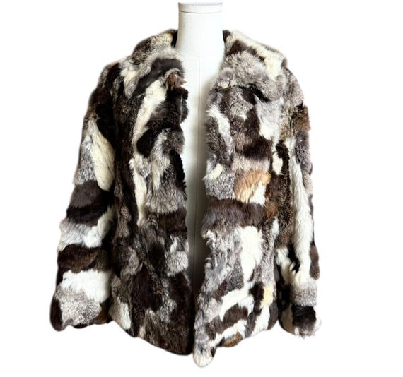 Vintage Patchwork Rabbit Fur Coat Jacket Size M F… - image 8