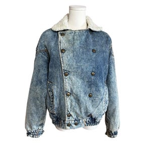 Angelo Paolo Vintage Jeans Sherpa gefütterte Jeansjacke Size S Acid Wash 80s Retro