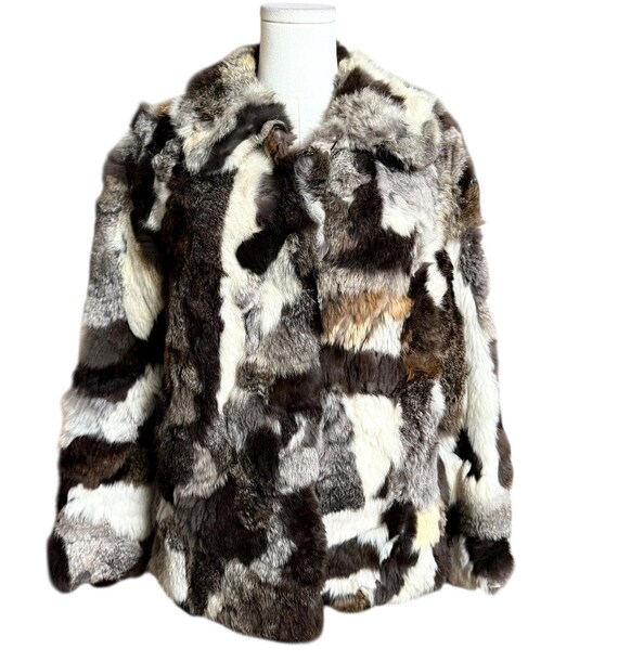 Vintage Patchwork Rabbit Fur Coat Jacket Size M F… - image 4