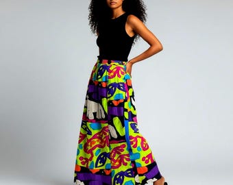 Jams World Wrap Maxi Skirt Size 11 Colorful Tropical Abstract Print Made in USA