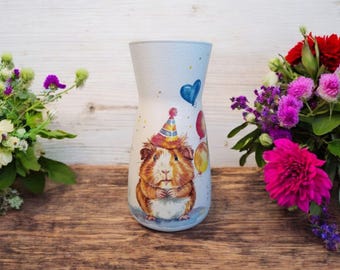 Happy birthday guinee pig flower vase, guinee pig lovers, wildlife decor, wildlife gifts, birthday, gifts for mum, gifts for nan, quirky