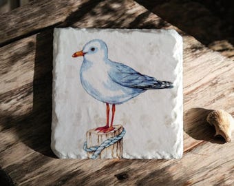 Seagull slate coaster, beach themed decor, seaside decor, holiday home decor, Seagull gifts, seaside gifts, Seagull lover, beach gifts