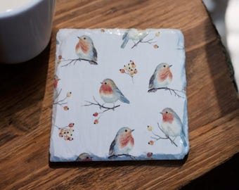 Robin Slate Coaster: Christmas Bird Lover Gift, Christmas robin, Gifts for mum, Gifts for nan, Robin decor, Robin gifts, Drinks coaster