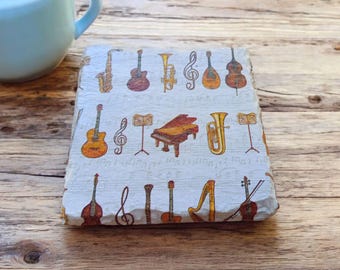 Musical Instrument Slate Coaster: Decoupage Music Decor