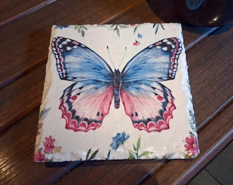 Butterfly slate coaster, butterfly decor, butterfly gifts, birthday, gifts for mum, gifts for nan, housewarming
