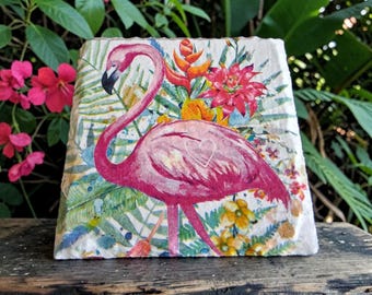Flamingo slate coaster, birthday, housewarming, gifts for mum, gifts for her, mothers day, tropical decor, summer decor, flamingos
