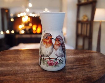 Two Christmas Robins flower vase, Robin  gifts, Robin decor, gifts for mum, Robin lovers, gifts for her, Christmas gifts, Xmas decor
