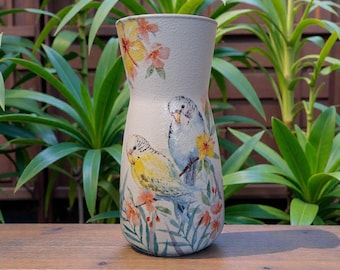 Stunning tropical budgie flower vase, bird lover, bird decor, gifts for mum, gifts for nan, housewarming, birthday, budgie gifts, tropical