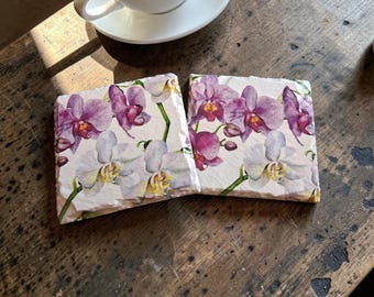 Set of 2 orchid slate coasters, orchid decor, orchid gifts, housewarming, birthday, drinks coasters, orchids