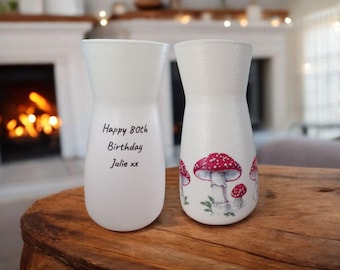 Personalised mushroom vase, personalised gifts, birthday, anniversary, celebration, gifts for her, flower vase, housewarming, mushroom gifts