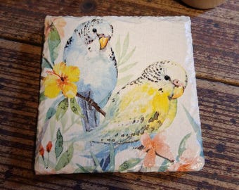 Budgie slate coaster, bird gifts, budgie gifts, birthday, housewarming, gifts for mum, gifts for nan, gifts for him, mothers day, tropical