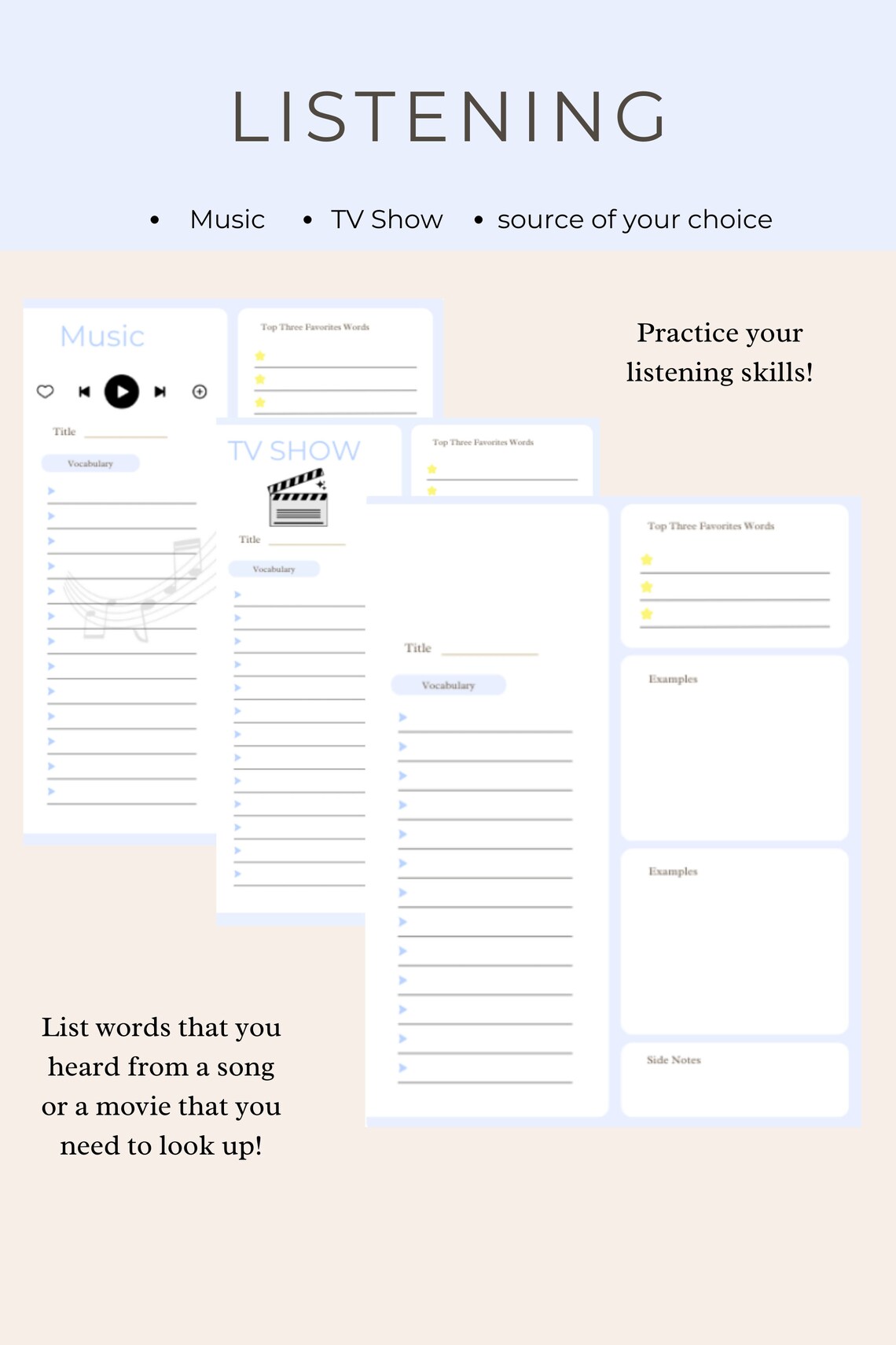 Korean Study Journal, Language Study Notebook, Korean Study Planner