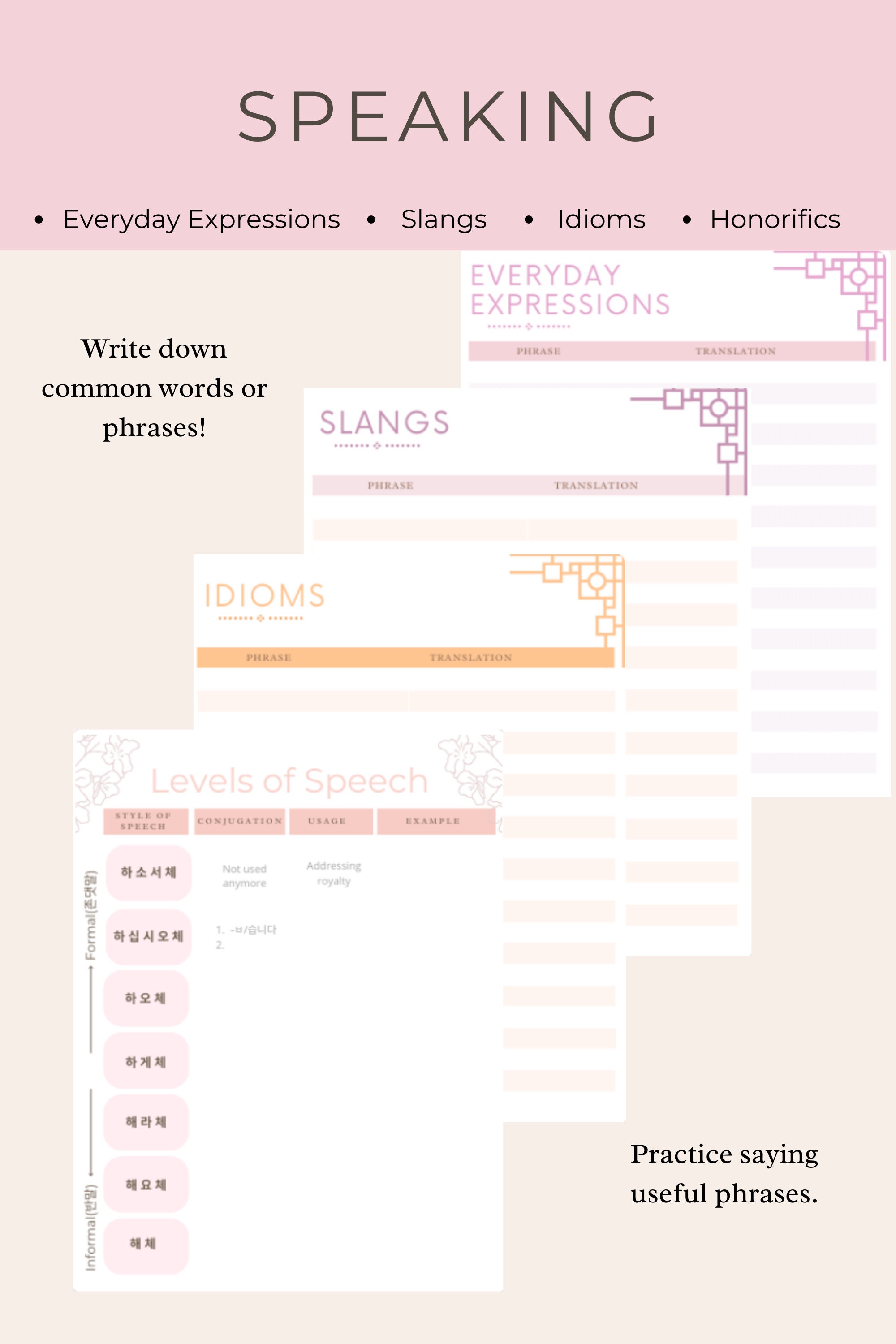 Korean Study Journal, Language Study Notebook, Korean Study Planner