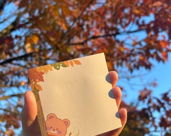 Peek-a-Boo Bear Sticky Notes | Autumn Theme Stationery | Kawaii Fall Bear | Autumn Season Notes |