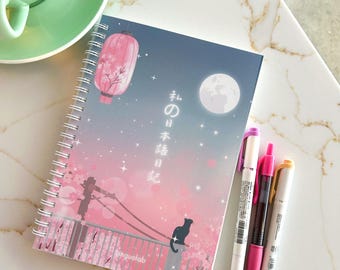 Cherry Blossom A5 Spiral Notebook: Midnight Spring Japanese Stationery