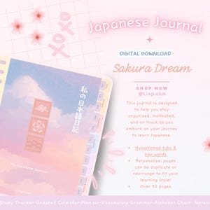 Diario de aprendizaje de japonés: Sakura Dream, planificador digital con hipervínculos (descarga digital)