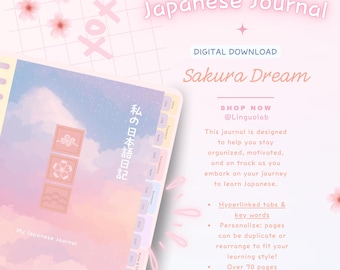 Japanese Learning Journal: Sakura Dream, Hyperlinked Digital Planner (Digital Download)