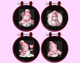 Snowman Cross Stitch Pattern, 4 Snowman embroidery Bundle Set - Instant Download