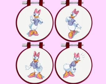 Dais Duck Cross Stitch Pattern, 4 Daisy Duck Bundle Set, instant download