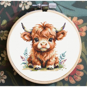 Baby Highland Cow Cross Stitch Pattern, Highland Cow Cross Stitch Pattern, embroidery Instant Download imagem 3