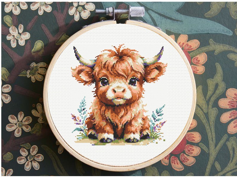 Baby Highland Cow Cross Stitch Pattern, Highland Cow Cross Stitch Pattern, embroidery Instant Download imagem 3