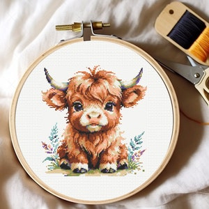 Baby Highland Cow Cross Stitch Pattern, Highland Cow Cross Stitch Pattern, embroidery Instant Download imagem 5