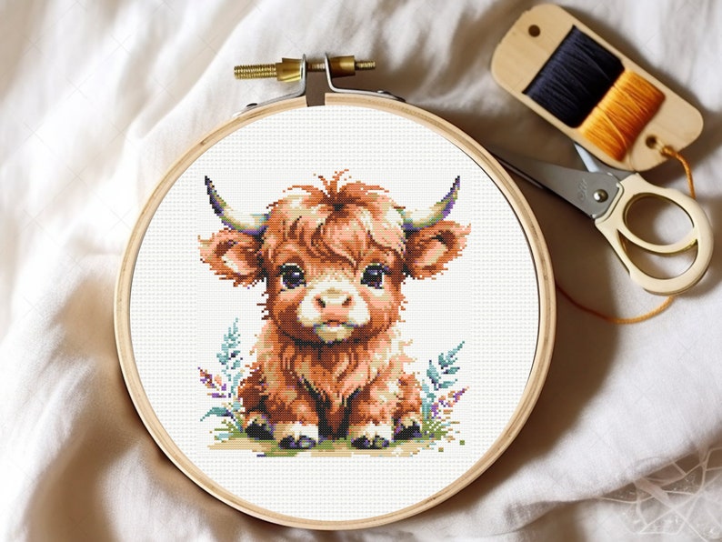 Baby Highland Cow Cross Stitch Pattern, Highland Cow Cross Stitch Pattern, embroidery Instant Download imagem 5