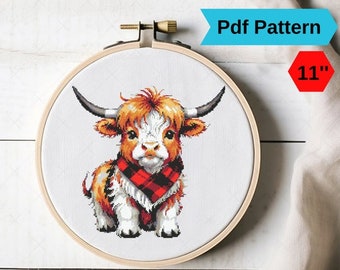 Highland Cow Cross Stitch Pattern, Baby Highland Cow Cross Stitch Pattern, embroidery - Instant Download