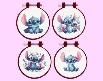 Stitch Cross Stitch Pattern - 4 Stitch Bundle Set embroidery,  - instant download