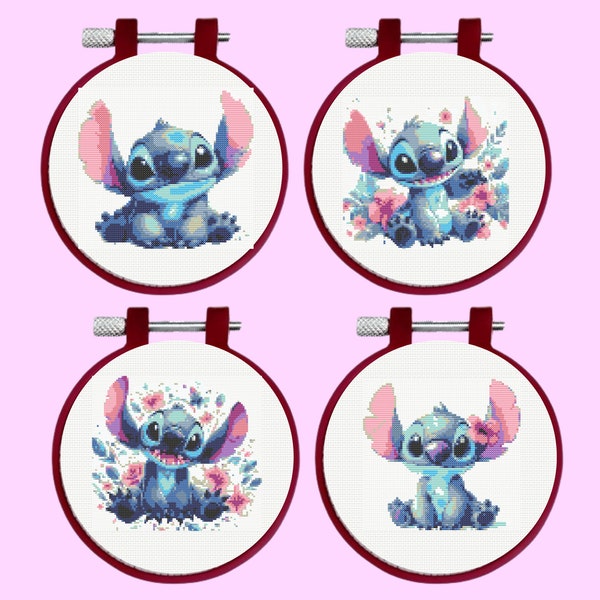 Stitch Cross Stitch Pattern - 4 Stitch Bundle Set embroidery,  - instant download