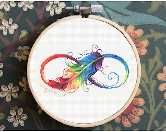 Infinity Rainbow Feather Cross Stitch Pattern - instant download