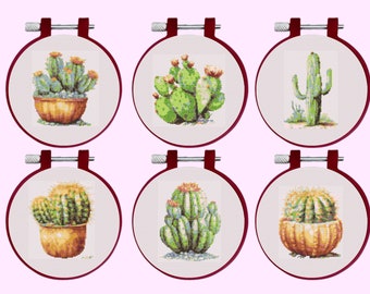 Cactus Cross Stitch Pattern, 6 Cactus Bundle Set - instant download