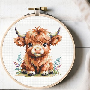 Baby Highland Cow Cross Stitch Pattern, Highland Cow Cross Stitch Pattern, embroidery Instant Download imagem 4