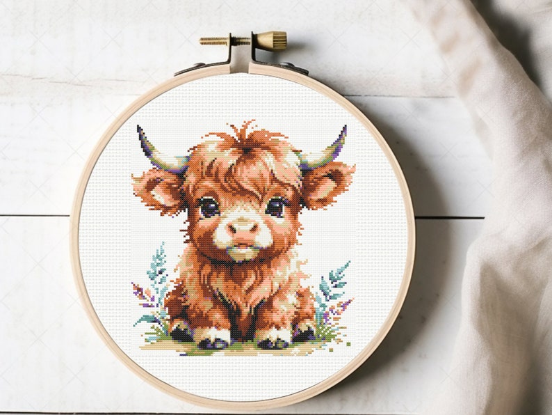 Baby Highland Cow Cross Stitch Pattern, Highland Cow Cross Stitch Pattern, embroidery Instant Download imagem 4