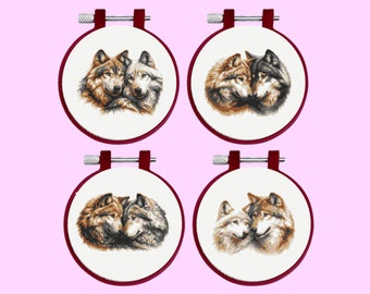 Wolf Couple Cross Stitch Pattern, 4 Wolfs Cross Stitch Pattern - instant download