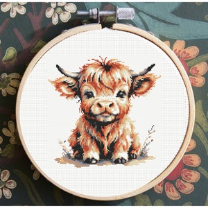 Baby Highland Cow Cross Stitch Pattern, Highland Cow Cross Stitch Pattern, embroidery - Instant Download