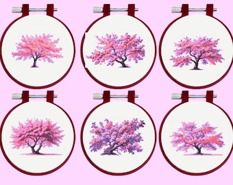 Cherry Blossom Tree Cross Stitch Pattern, 6 Cherry Blossom Tree Cross Stitch Pattern Bundle, instant download