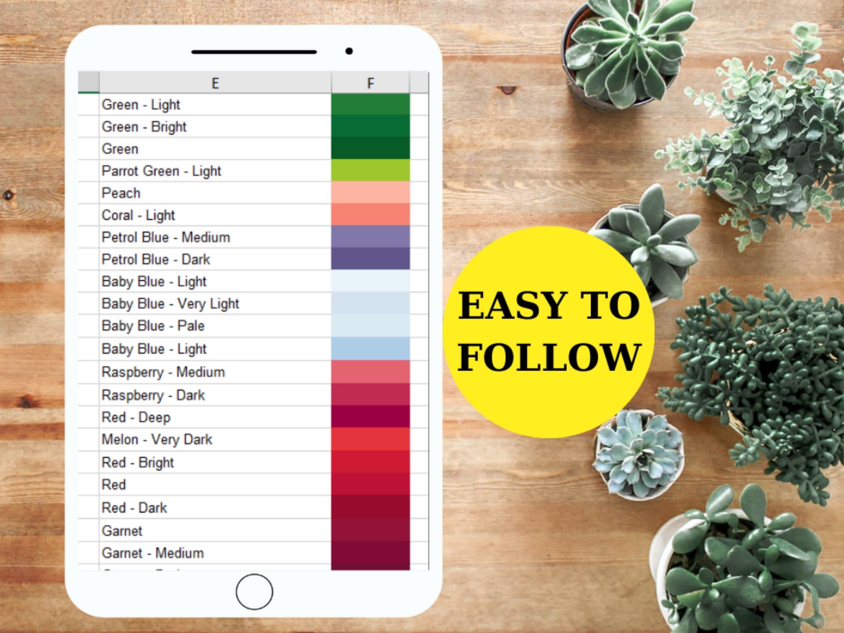 DMC Thread Color Chart Tracker Inventory Spreadsheet, DMC Embroidery