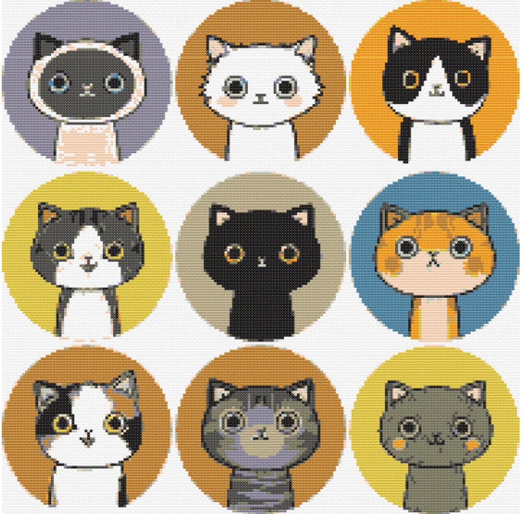 9 Mini Cats Cross Stitch Pattern Bundle Instant Download PDF Etsy