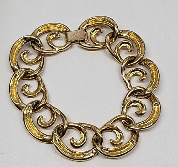 Vintage Napier Gold-plated Wave Swirl Chain Link … - image 5