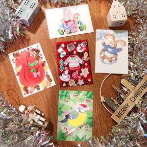 lot 5 cartes postales d'hiver