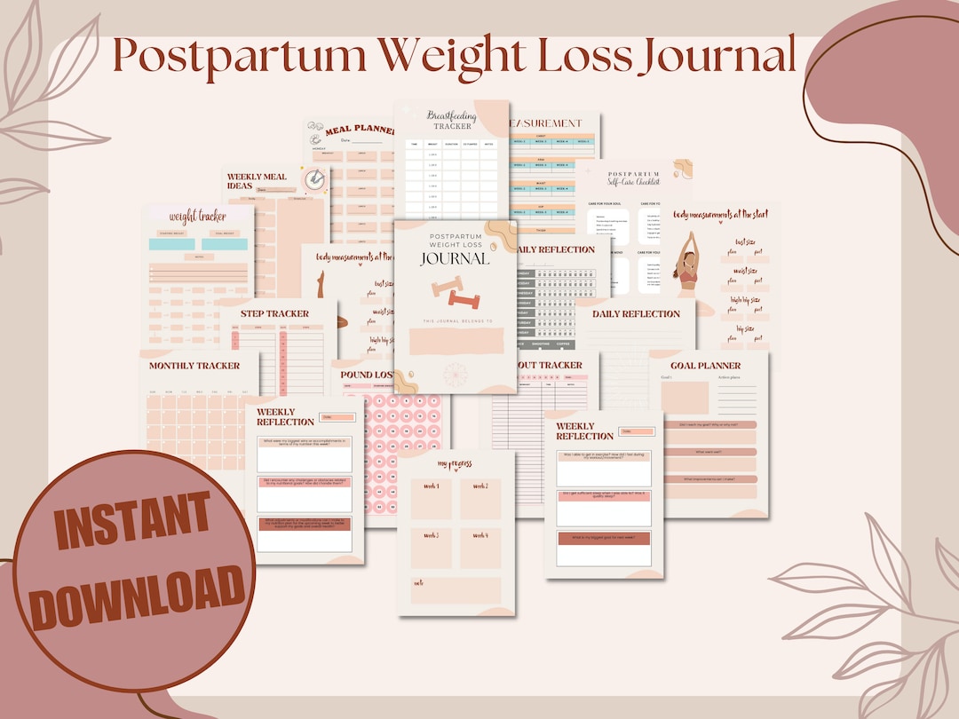 Postpartum Weight Loss Journal | Motivational | Moms | Meal Planner ...