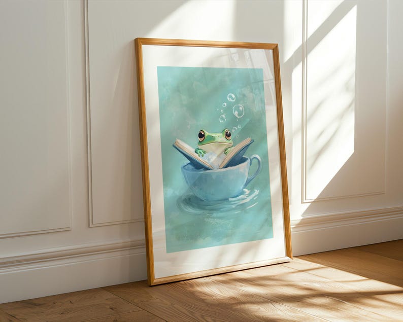 Cozy frog illustration for reading corner